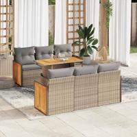 7-delige Loungeset met kussens poly rattan acacia beige - thumbnail