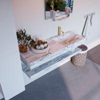 MONDIAZ ALAN-DLUX 130cm planchet Glace. Vrijhangende wastafel CLOUD rechts 1 kraangat, kleur Glace. - thumbnail