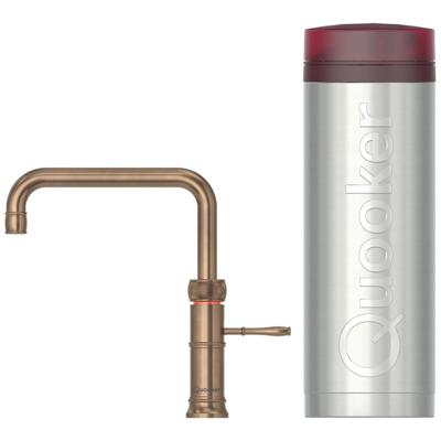 Quooker Classic Fusion Square Keukenkraan Set - Kokend Warm- en Koud Water - Messing Patina - Inclusief PRO3 Reservoir