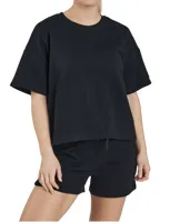 - Loungewear Top - Summer 2/4 wijde top - Oversized jogging T-shirt korte mouw - XS - Zwart - XS - XS - thumbnail