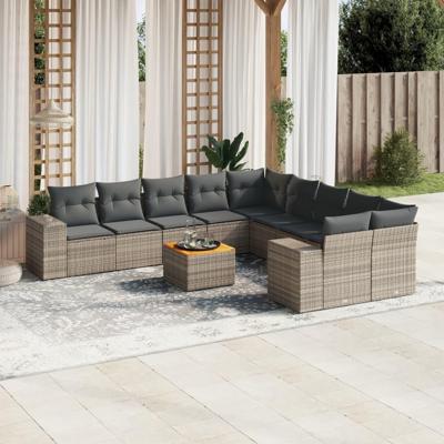 11-delige Loungeset met kussens poly rattan grijs
