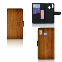 Samsung Galaxy M20 Book Style Case Donker Hout - thumbnail