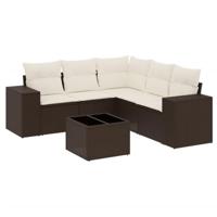 6-delige Loungeset met kussens poly rattan bruin - thumbnail