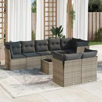 9-delige Loungeset met kussens poly rattan grijs - thumbnail