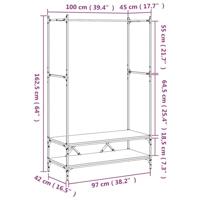 Kledingrek met schappen bewerkt hout zwart - thumbnail