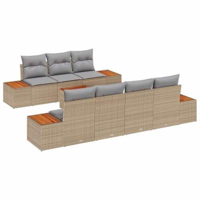 Tuinbankenset met kussen 8 pcs Beige Poly riet