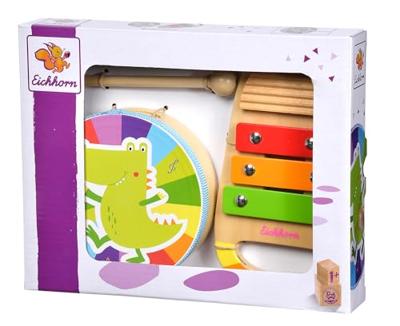 Eichhorn houten trommel en xylofoon muziekset 3dlg. - thumbnail