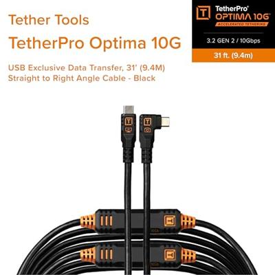 Tether Tools TetherPro Optima 10G USB-C, 31' (9.4m), straight to right black Tether Tools TetherPro Optima 10G USB-C, 31' (9.4m), straight to right black