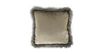 Witgoud Fluwelen Kussen met Bontrand (45 x 45 cm) - thumbnail