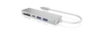 ICY BOX 3-voudige USB-C hub en kaartlezer voor SD en microSD, 3x USB 3.0, USB 3.0-aansluiting, aluminium, geïntegreerde kabel, zilver/wit - thumbnail