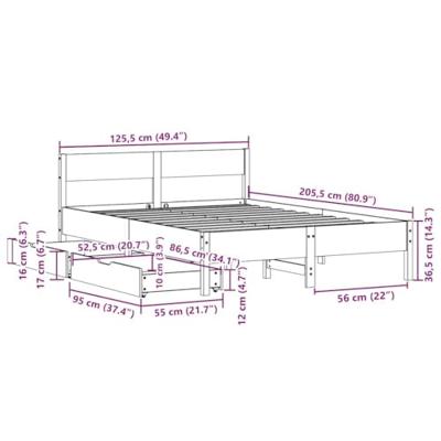 Bedframe zonder matras massief grenenhout wit 120x200 cm