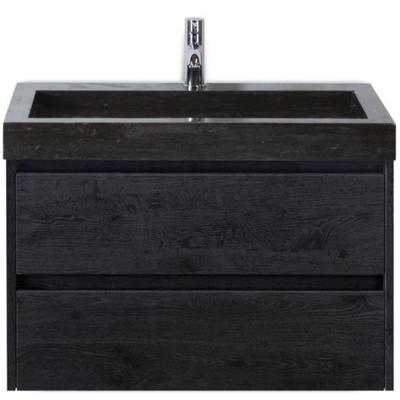 Dante Badmeubelset 80 cm - Black Oak - Wastafel Hardsteen Wit Lucca