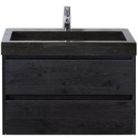 Dante Badmeubelset 80 cm - Black Oak - Wastafel Hardsteen Wit Lucca - thumbnail