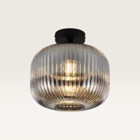 Plafondlamp Virello vetro fumé - Bol van geribbeld rookglas en zwarte drager van metaal - Zonder lichtbron - thumbnail