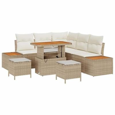 8-delige Tuinbankenset met kussens poly rattan acacia beige