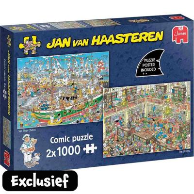 Jumbo Jan van Haasteren Special 2-in-1 Chaos op het grote zeilschip & De bibliotheek - 2 x 1000 stukjes Jumbo Jan van Haasteren Special 2-in-1 Chaos op het grote zeilschip & De bibliotheek - 2 x 1000 stukjes