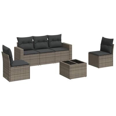 6-delige Loungeset met kussens poly rattan grijs