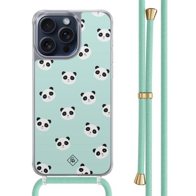 iPhone 15 Pro Max hoesje met mint koord - Panda print iPhone 15 Pro Max hoesje met mint koord - Panda print