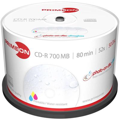 Primeon 2761109 CD-R 80 disc 700 MB 50 stuk(s) Spindel Bedrukbaar, Hoogglans opppervlak, Watervast, Onuitwisbaar Primeon 2761109 CD-R 80 disc 700 MB 50 stuk(s) Spindel Bedrukbaar, Hoogglans opppervlak, Watervast, Onuitwisbaar