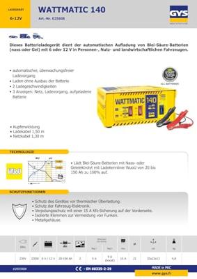 Gys Acculader Wattmatic 140 6V/12V, Automatisch - 5192025608 5192025608
