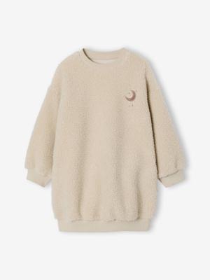 Jurk van sherpa voor meisjes met geborduurde details vanille Jurk van sherpa voor meisjes met geborduurde details vanille