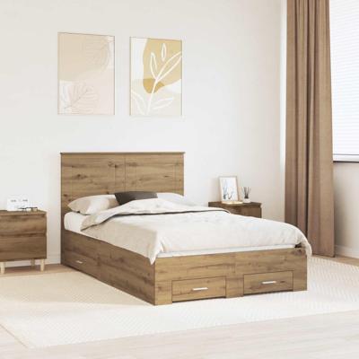 Bedframe met hoofdeinde Artisan Eiken 135 x 190 cm Bewerkt hout