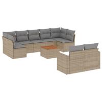 10-delige Loungeset met kussens poly rattan gemengd beige - thumbnail