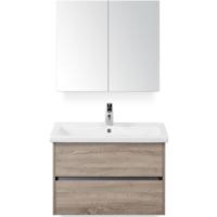 Como Badmeubelset 80 cm - Greeplijst in Kleur Grijs Eiken - Keramische Wastafel Wit met Spiegelkast - thumbnail