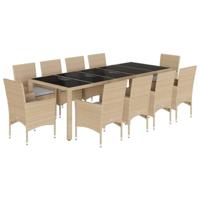 11-delige Tuinset met kussens poly rattan en glas beige - thumbnail