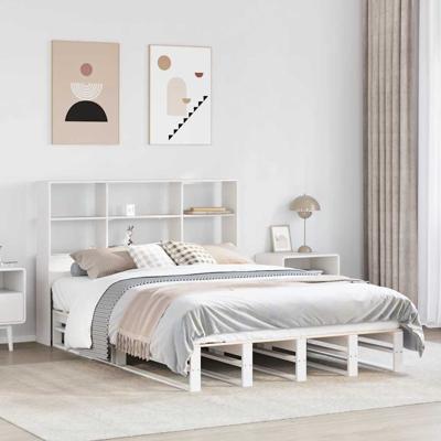 Bed met boekenkast zonder matras massief hout wit 140x200 cm - thumbnail