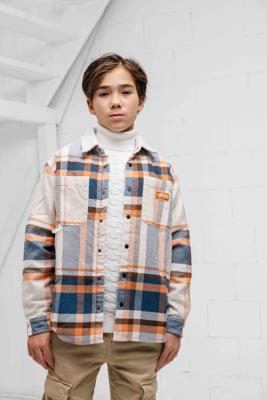 Vingino Lee Overshirt Kids Beige/Blauw - Maat 128 - Kleur: Beige | Soccerfanshop