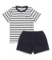 Katoenen gestreepte pyjama voor kleine jongens - PETIT BATEAU marineblauw gestreept - thumbnail