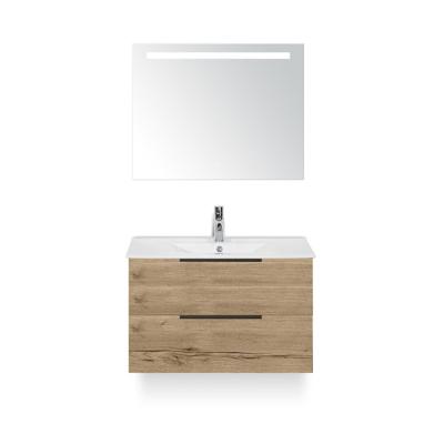 Seville Badmeubelset 80 cm - Natuur Eiken Edge greep - Wastafel Enjoy - met Sence Spiegel