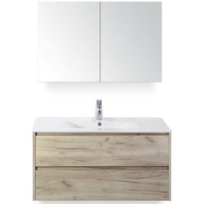 Dante Badmeubelset 100 cm - Craft Oak - Keramische Wastafel Wit Enjoy met Spiegelkast