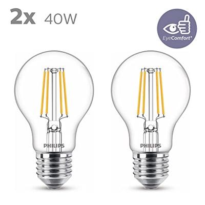 Philips LED 77759300 LED-lamp Energielabel F (A - G) E27 4.3 W = 40 W Warmwit (Ø x h) 6 cm x 10.6 cm Filament / Retro-LED 2 stuk(s)