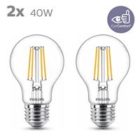 Philips LED 77759300 LED-lamp Energielabel F (A - G) E27 4.3 W = 40 W Warmwit (Ø x h) 6 cm x 10.6 cm Filament / Retro-LED 2 stuk(s) - thumbnail