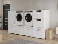 Kast WASHING 2 machines met kast 1 deur 2 lades en kast voor wasgoed MEDIUM wit - thumbnail