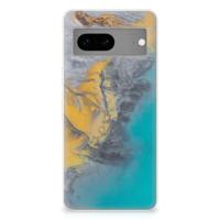 Google Pixel 7 | TPU | Siliconen hoesje | Marble Blue Gold - thumbnail