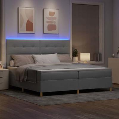 Boxspringbed met matras en LED stof lichtgrijs 200x200 cm