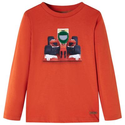 Kindershirt met lange mouwen racewagenprint 140 oranje