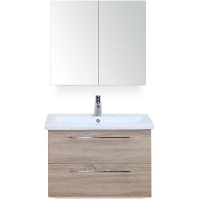 Como Badmeubelset 80 cm - Grijs Eiken - Keramische Wastafel Wit met Spiegelkast