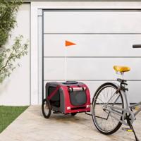 Hondenfietstrailer oxford stof en ijzer rood en grijs - thumbnail