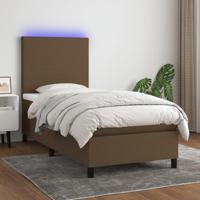 Boxspring met matras en LED stof donkerbruin 90x190 cm - thumbnail