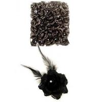 Zwarte roos met veren en strass steentje - thumbnail