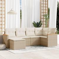 6-delige Loungeset met kussens poly rattan beige - thumbnail