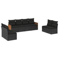 8-delige Loungeset met kussens poly rattan zwart - thumbnail