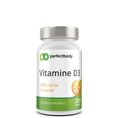 Vitamine D3 25mcg softgels - 1000IU cholecalciferol - Voor botten, spieren & weerstand - 200 softgels PerfectBody