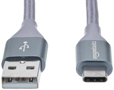 Amazon Basics Aansluitkabel, USB-C naar USB-A, USB 2.0 standaard, dubbel gevlochten nylon, 3 m, donkergrijs