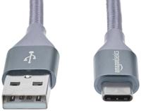 Amazon Basics Aansluitkabel, USB-C naar USB-A, USB 2.0 standaard, dubbel gevlochten nylon, 3 m, donkergrijs - thumbnail