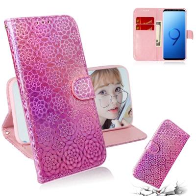 Voor Galaxy S9 effen kleur kleurrijke magnetische Buckle horizontale Flip PU lederen draagtas met houder & kaartsleuven & portemonnee & Lanyard (roze)